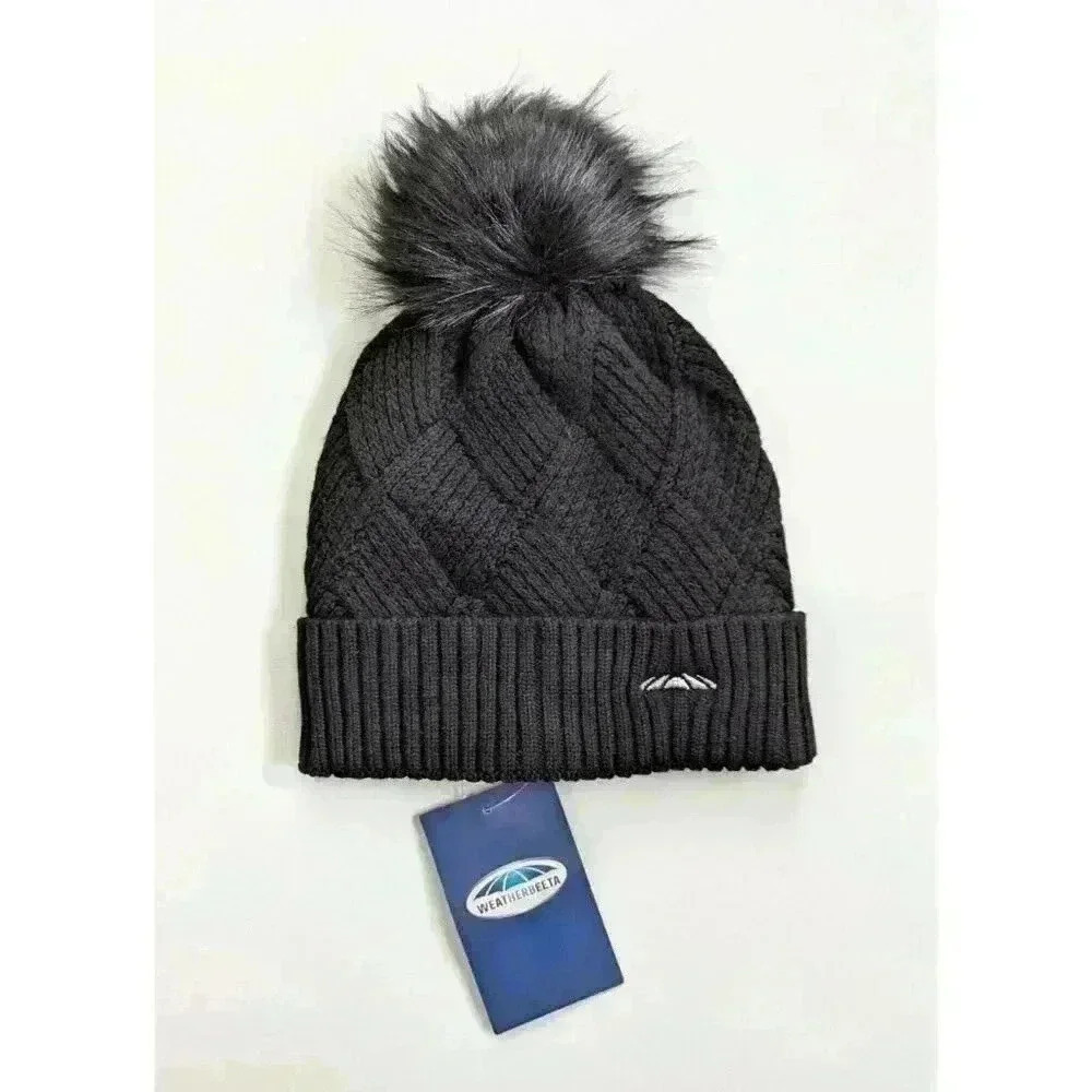 Weatherbeeta BNWTWe Lined Pompom Beanie Hat Black